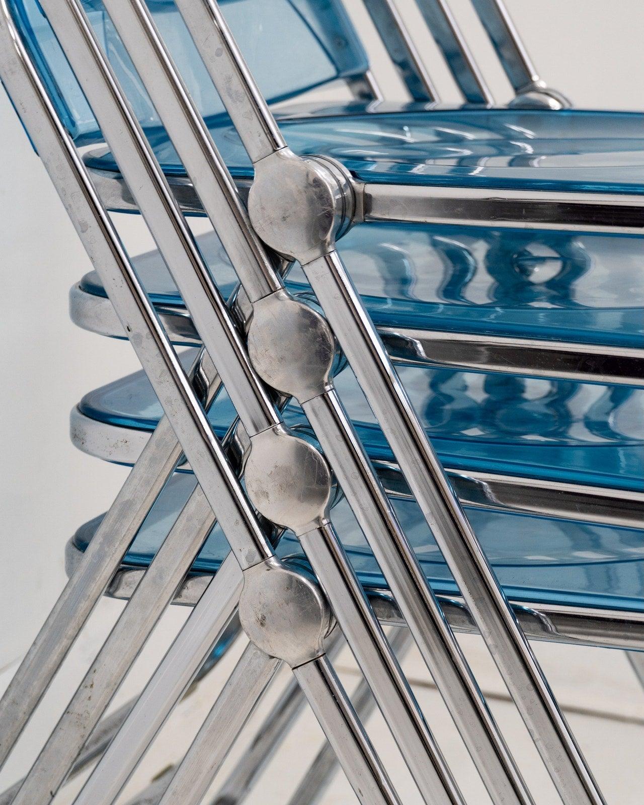 1960s Italian “Plia” Blue Lucite Folding Chair by Giancarlo Piretti for Anonima 5