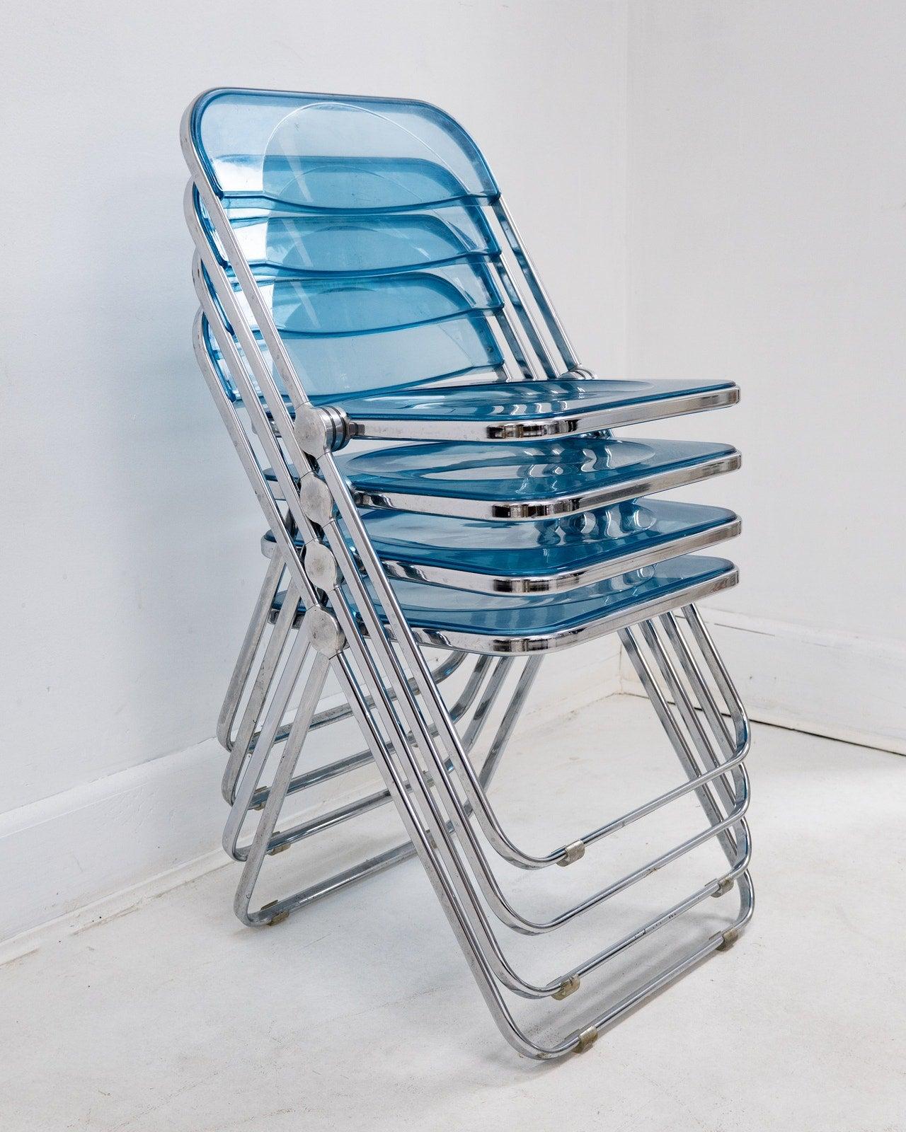 1960s Italian “Plia” Blue Lucite Folding Chair by Giancarlo Piretti for Anonima 6
