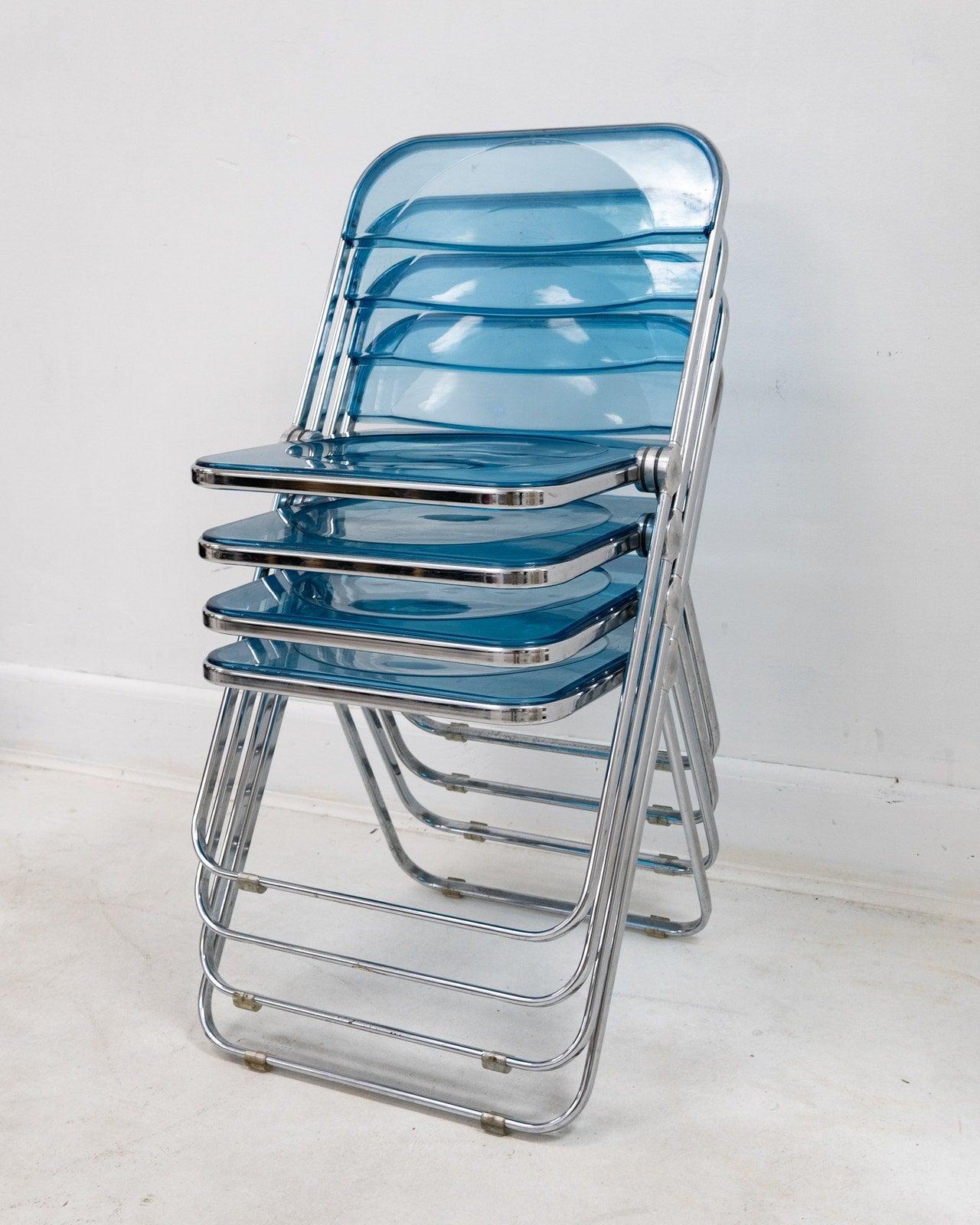 1960s Italian “Plia” Blue Lucite Folding Chair by Giancarlo Piretti for Anonima 7
