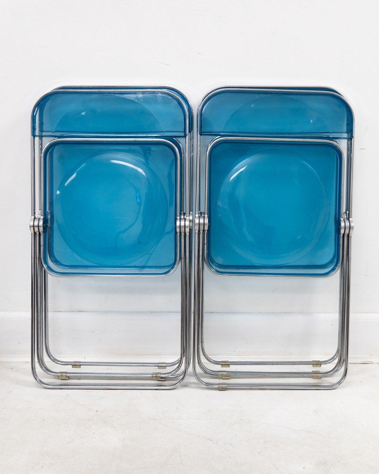 1960s Italian “Plia” Blue Lucite Folding Chair by Giancarlo Piretti for Anonima 8