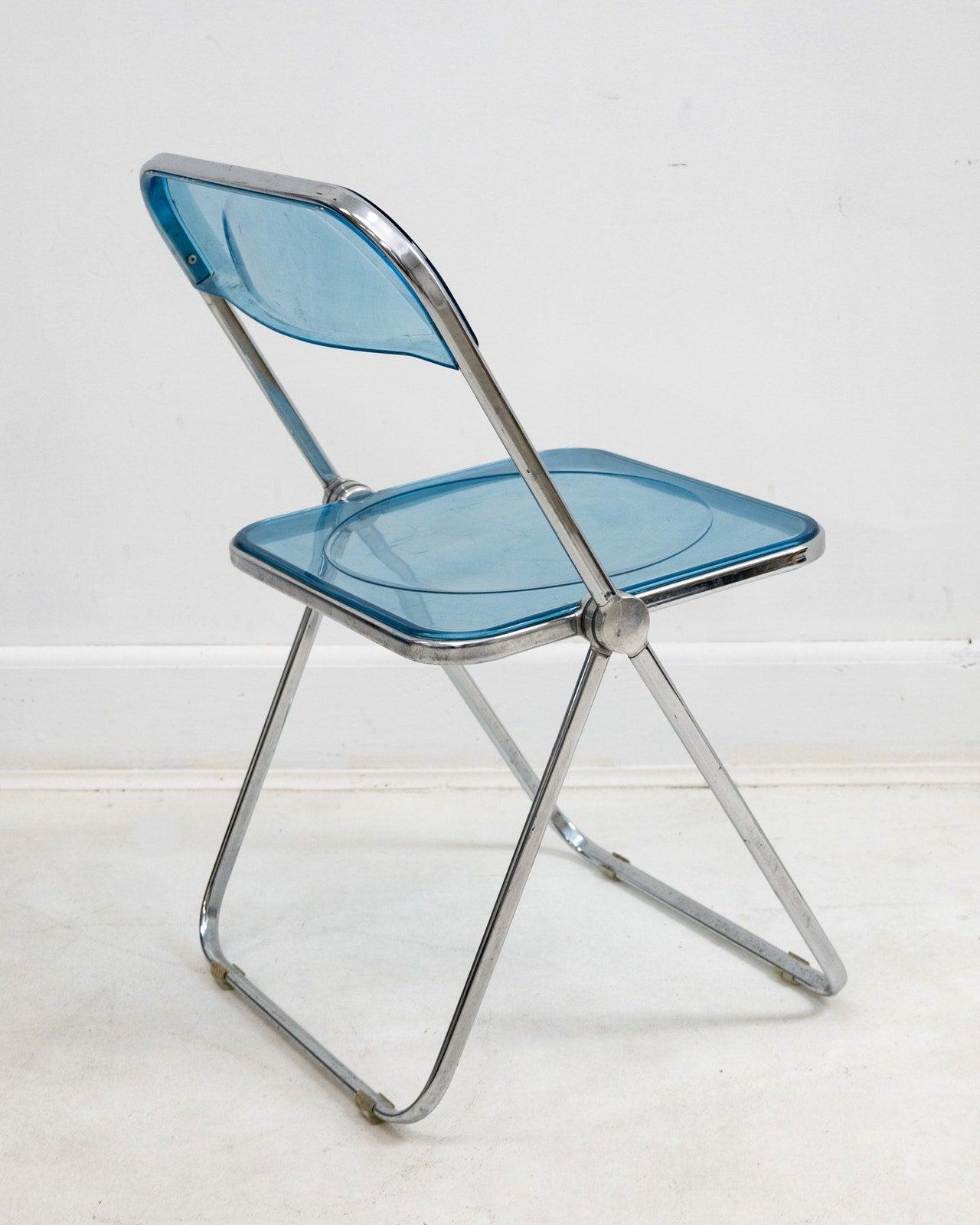 Space Age 1960s Italian “Plia” Blue Lucite Folding Chair by Giancarlo Piretti for Anonima