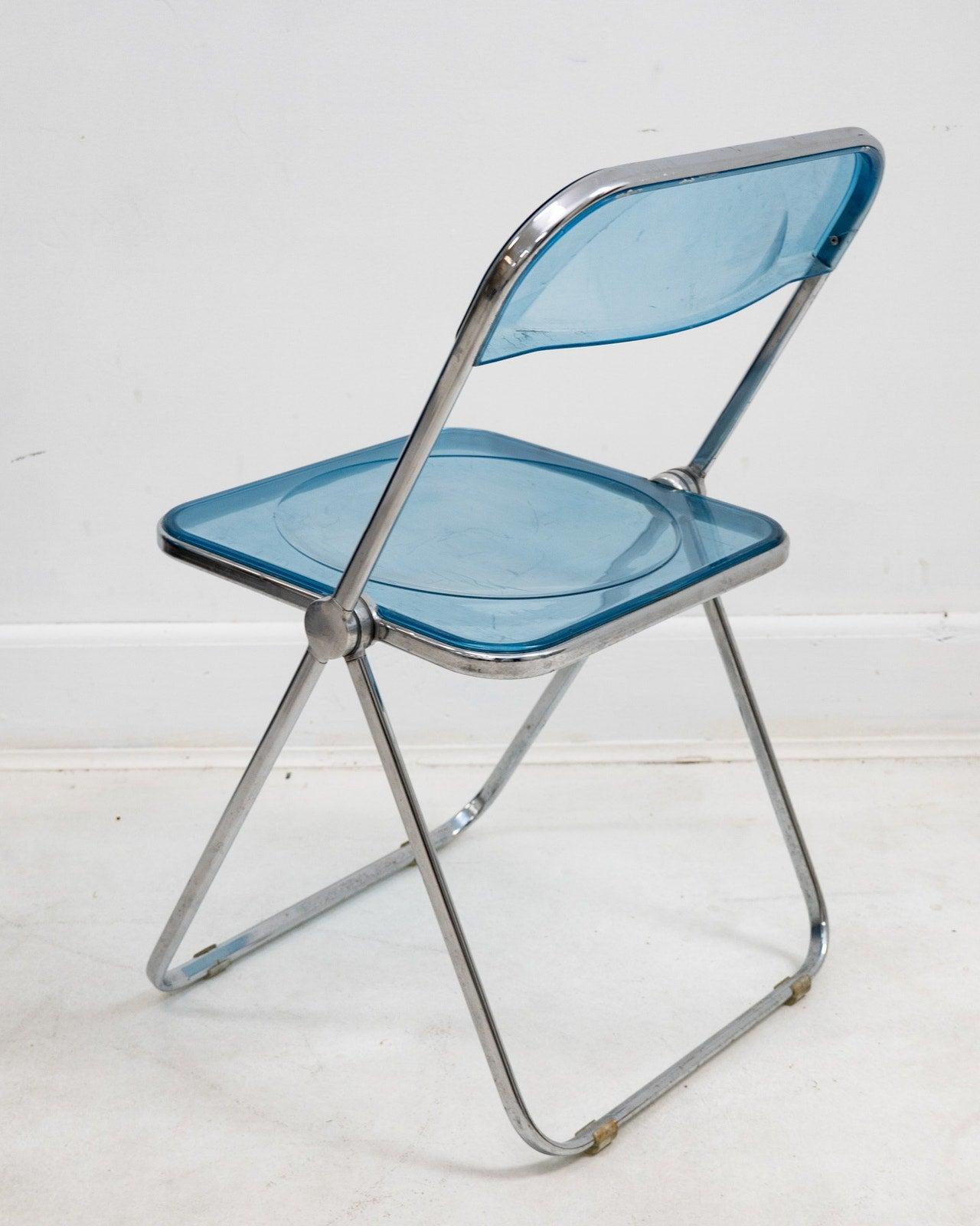 Mid-20th Century 1960s Italian “Plia” Blue Lucite Folding Chair by Giancarlo Piretti for Anonima