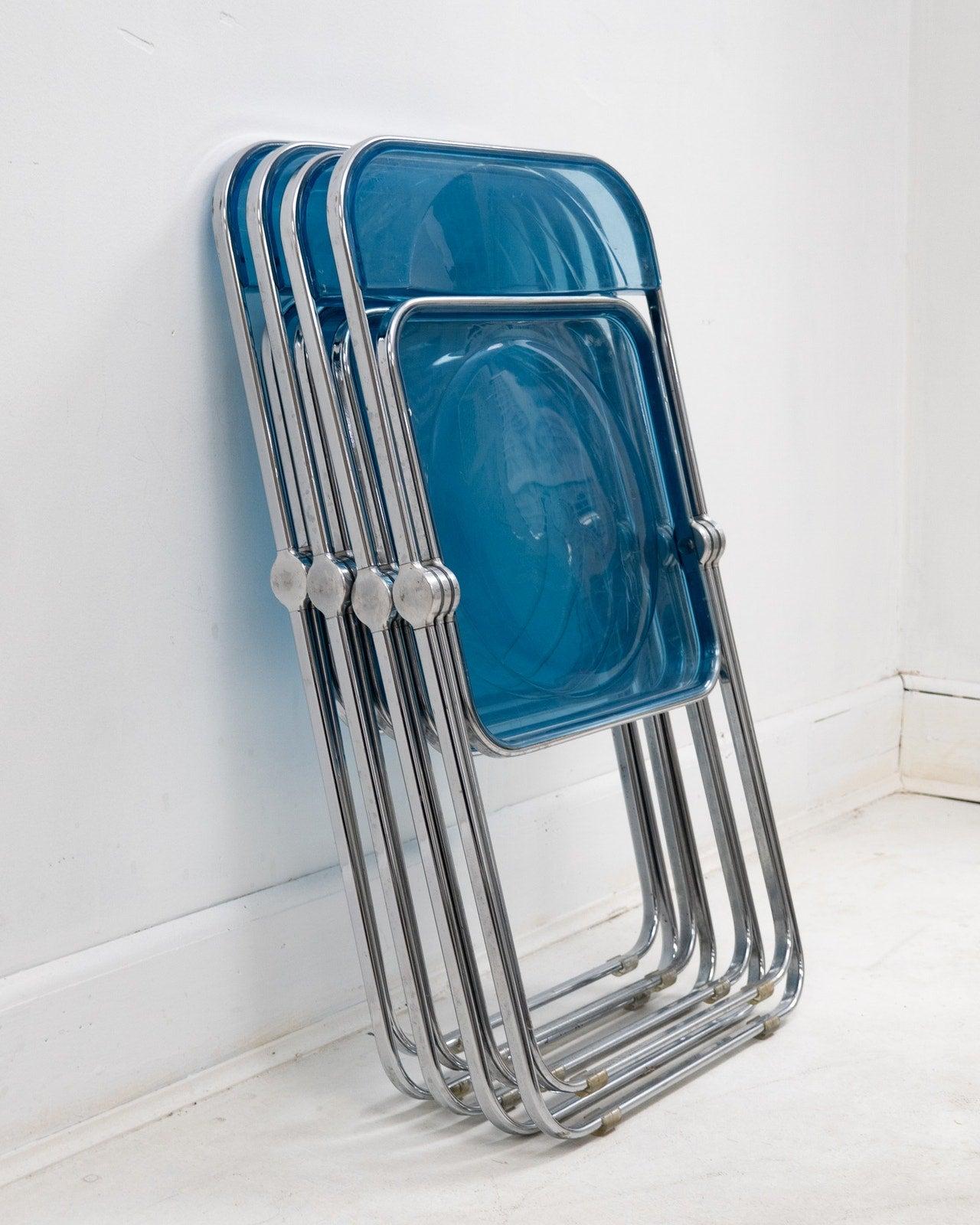 1960s Italian “Plia” Blue Lucite Folding Chair by Giancarlo Piretti for Anonima 1