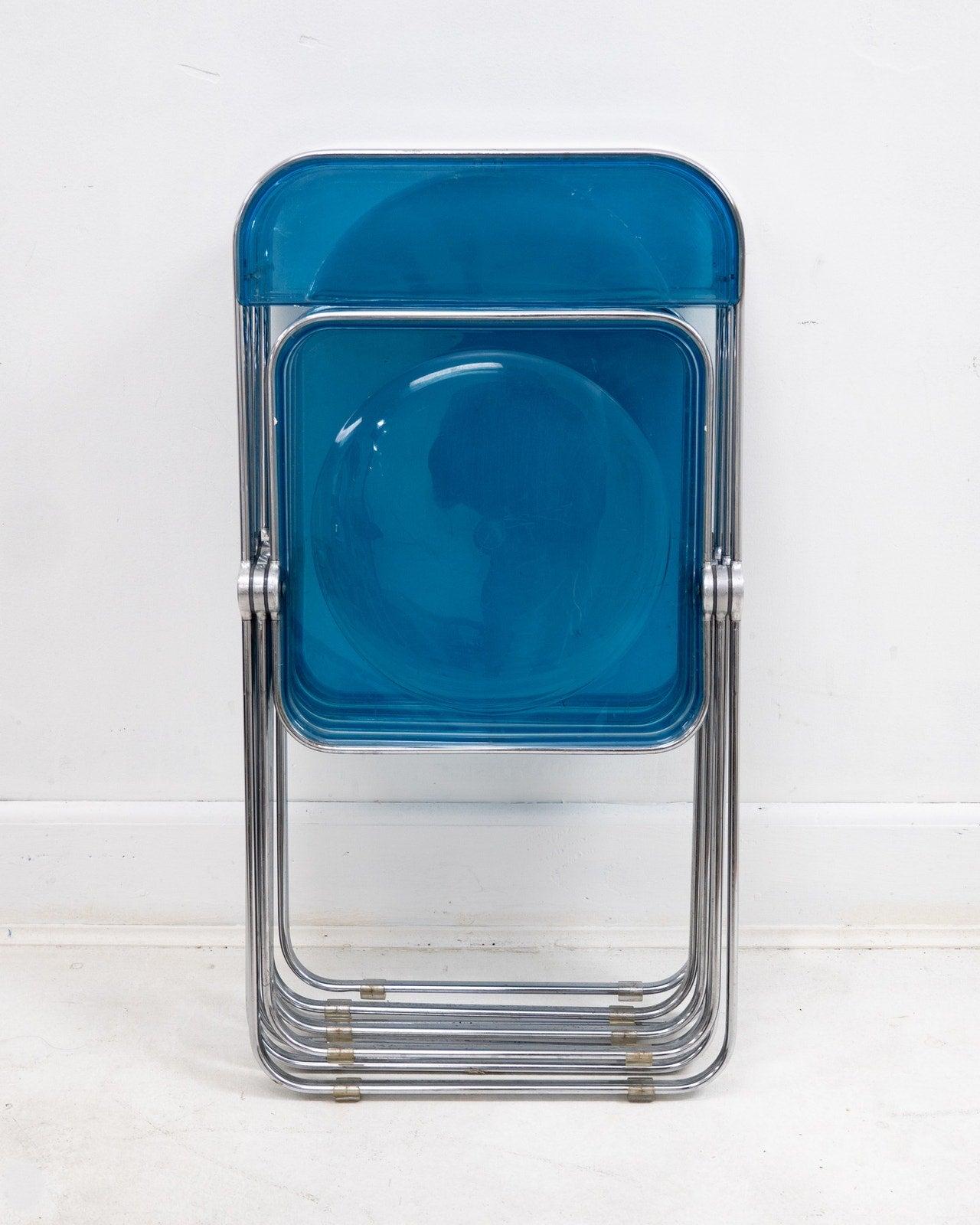 1960s Italian “Plia” Blue Lucite Folding Chair by Giancarlo Piretti for Anonima 2