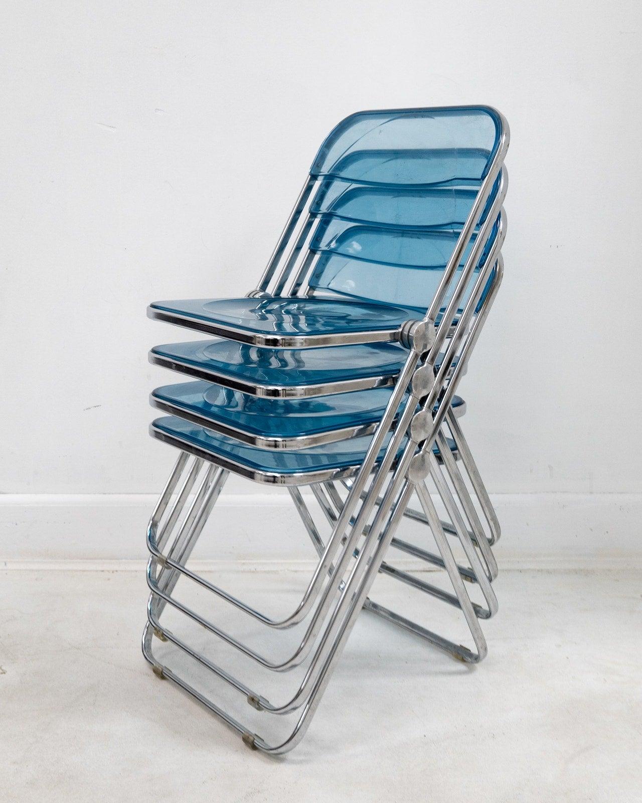 1960s Italian “Plia” Blue Lucite Folding Chair by Giancarlo Piretti for Anonima 3