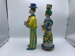 1960s Italian Polychrome Terracotta Figural Sculpture Candlesticks, Pair