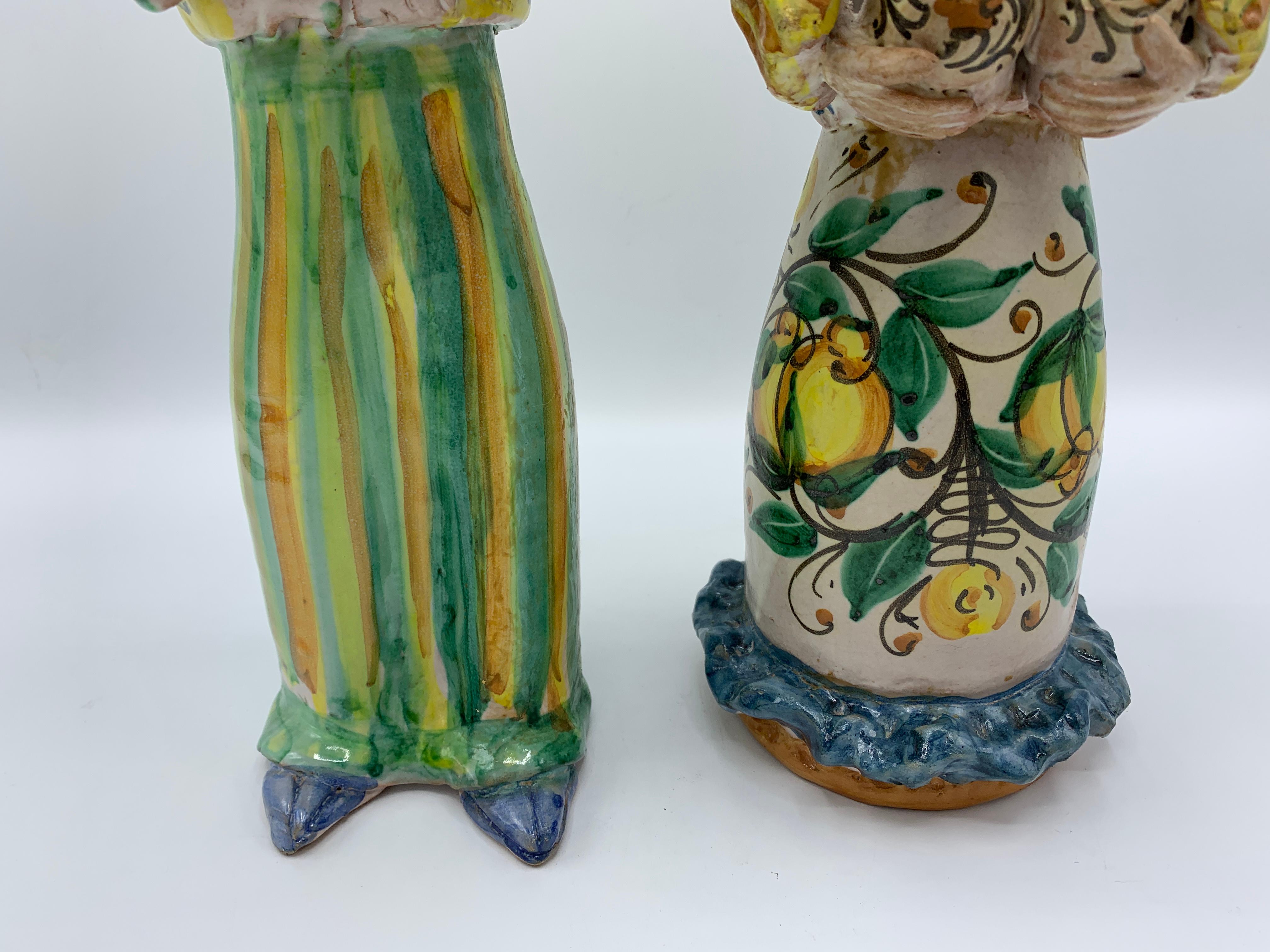 1960s Italian Polychrome Terracotta Figural Sculpture Candlesticks, Pair 1