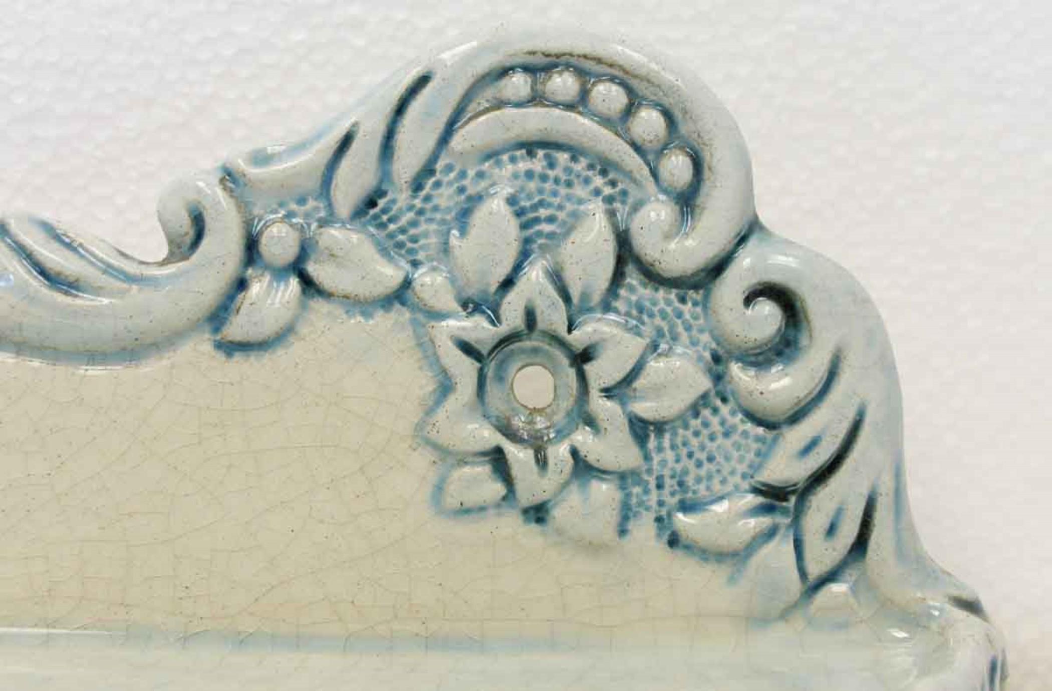 Ceramic 1960s Italian Porcelain Wall Shelf with Floral Details and Crackled Glaze