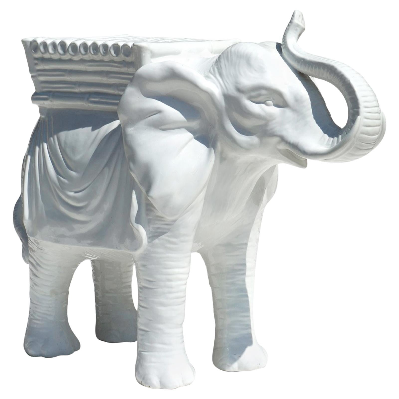 1960s Italian Pottery Big White Ceramic Elephant