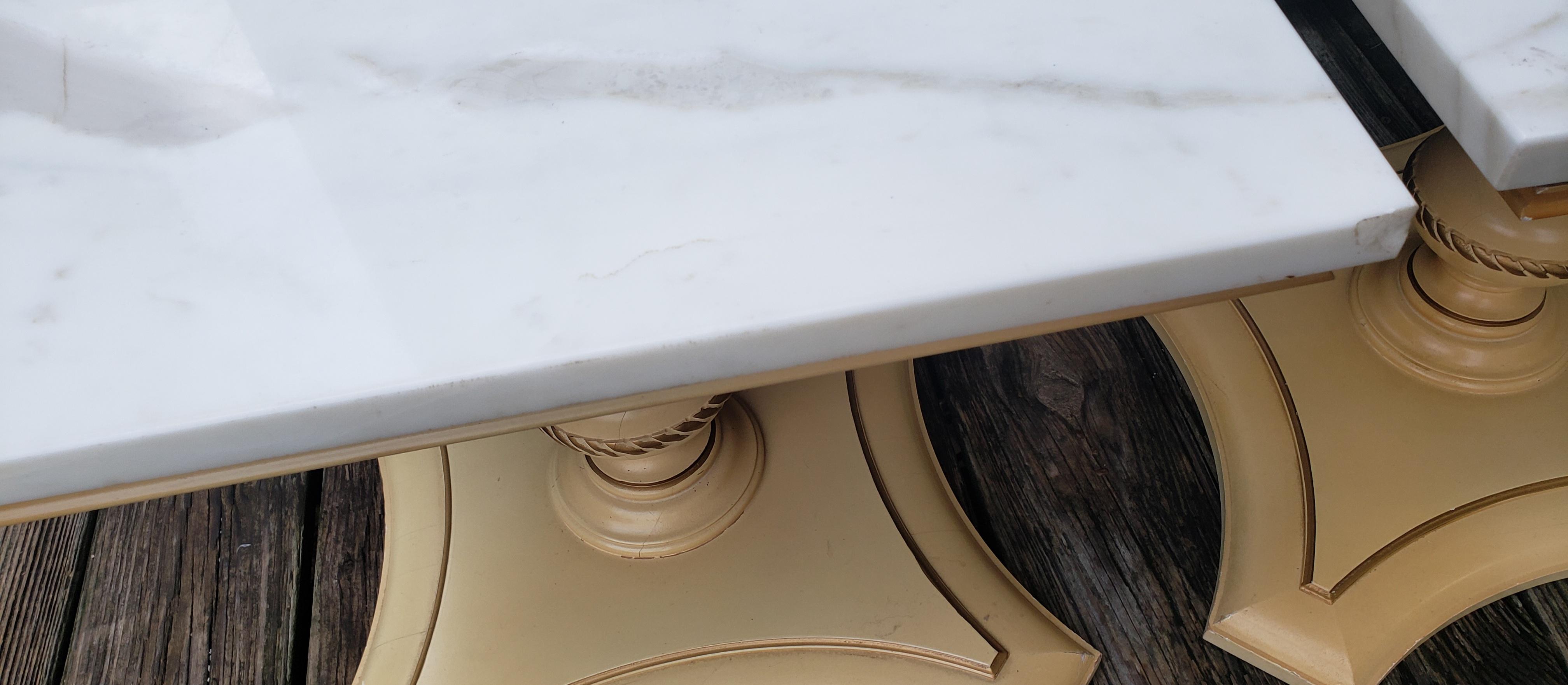 1960s Italian Provincial Pedestal Carrara Marble Top Side Tables, a Pair For Sale 3