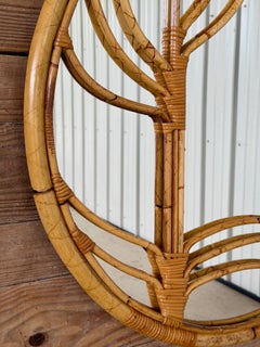 1960s Italian Rattan and Bamboo Round Mirror for Raymor