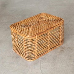 1960's Italian Rattan Basket with Hinged Lid