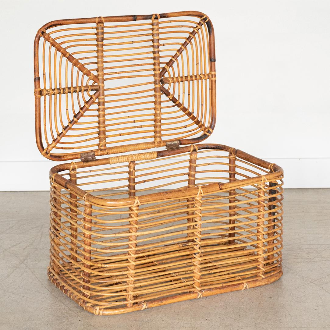 wicker basket with hinged lid