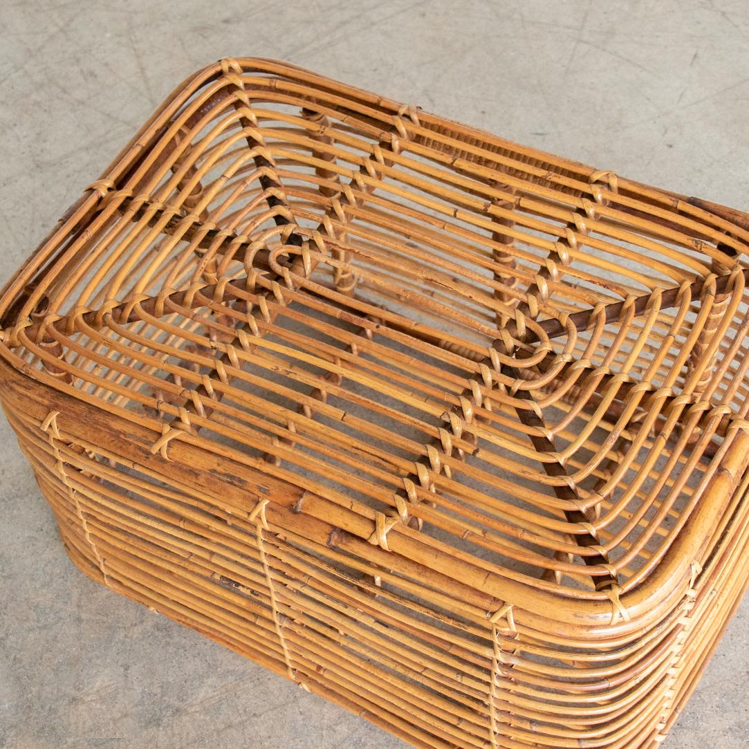 20th Century 1960's Italian Rattan Basket with Hinged Lid