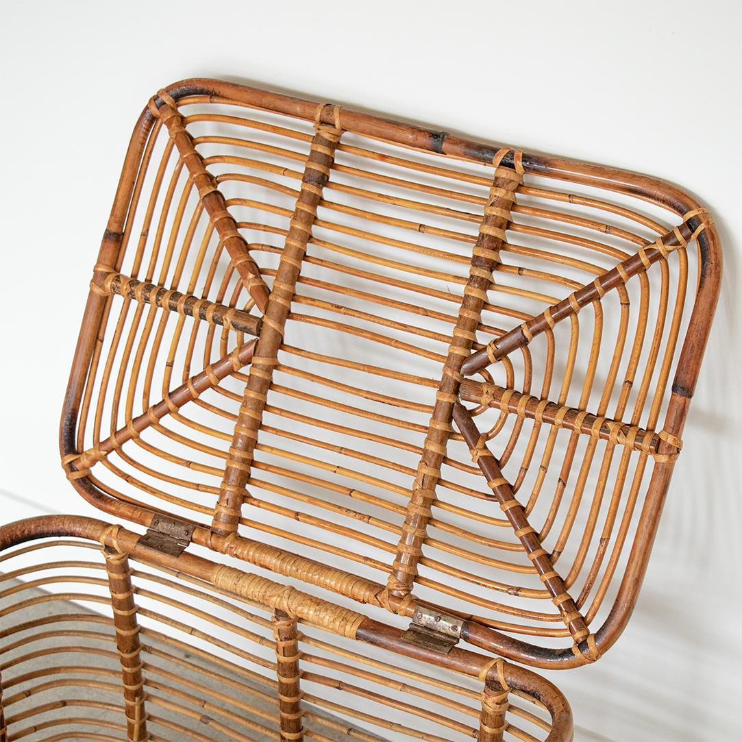 1960's Italian Rattan Basket with Hinged Lid 1