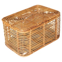 Vintage 1960's Italian Rattan Basket with Hinged Lid