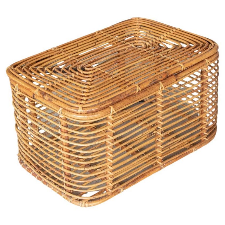 1960's Italian Rattan Basket with Hinged Lid at 1stDibs | wicker basket  with hinged lid, hinged basket with lid