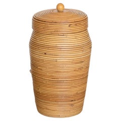 1960's Italian Rattan Floor Basket with Lid