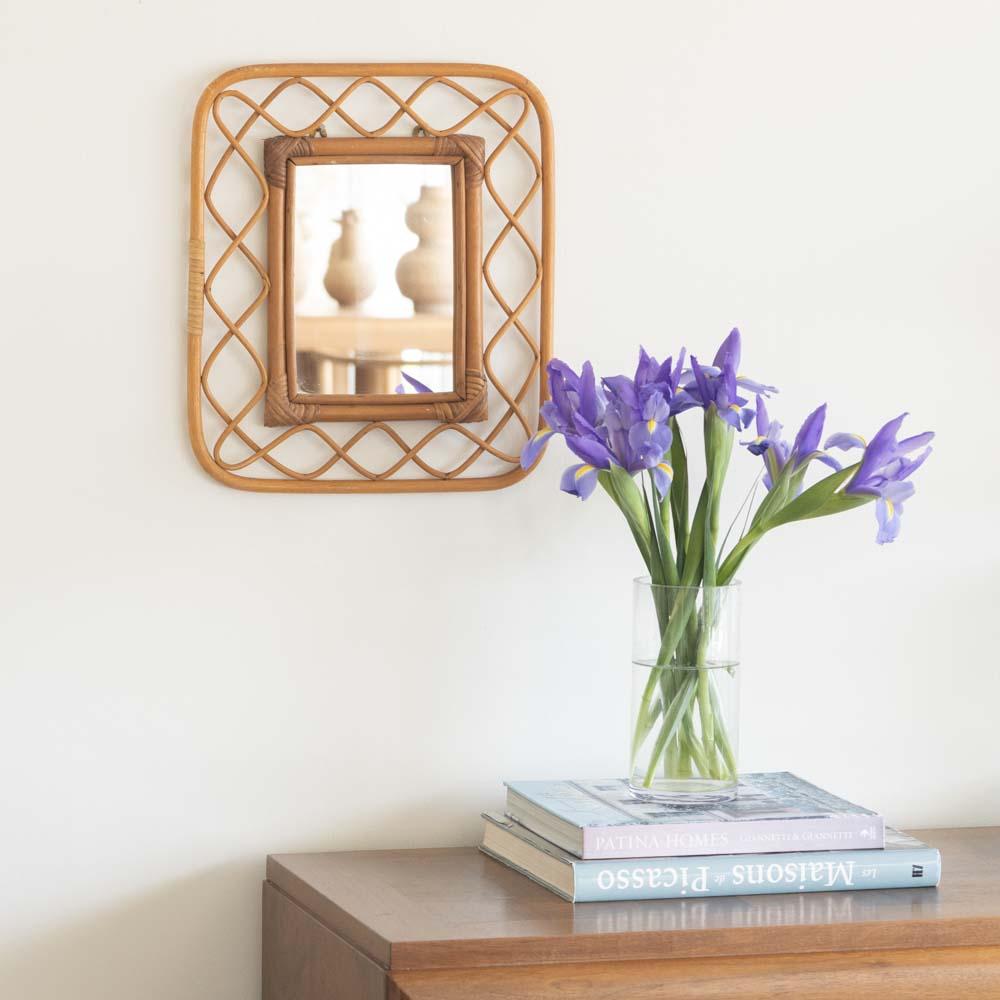 1960s Italian Rattan Mirror In Good Condition For Sale In Los Angeles, CA