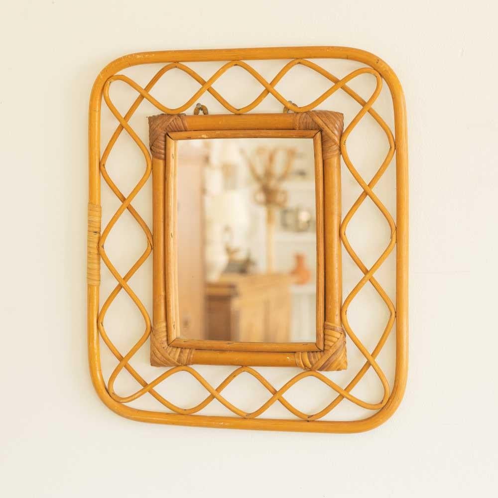 20ième siècle Miroir en rotin italien des années 1960 en vente