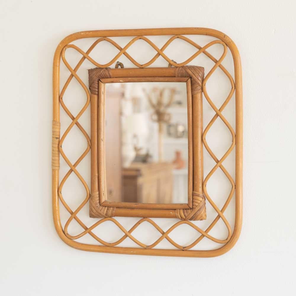 20th Century 1960s Italian Rattan Mirror For Sale