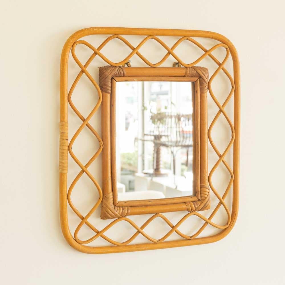 Rotin Miroir en rotin italien des années 1960 en vente