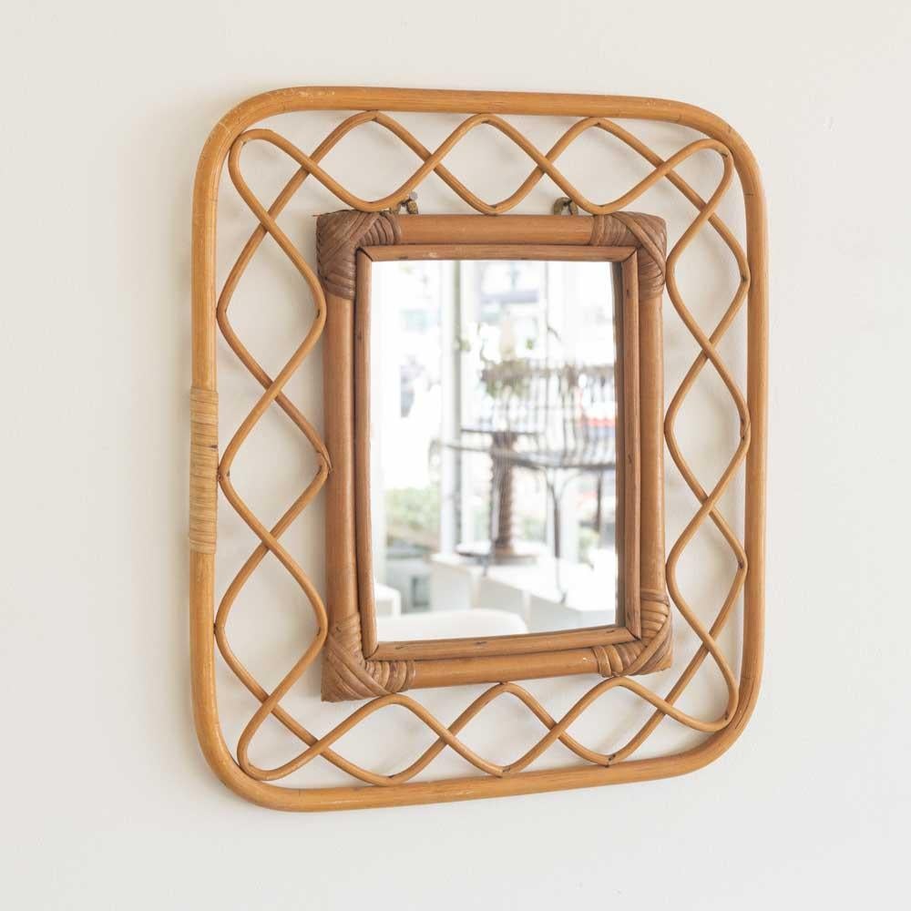 1960s Italian Rattan Mirror For Sale 1