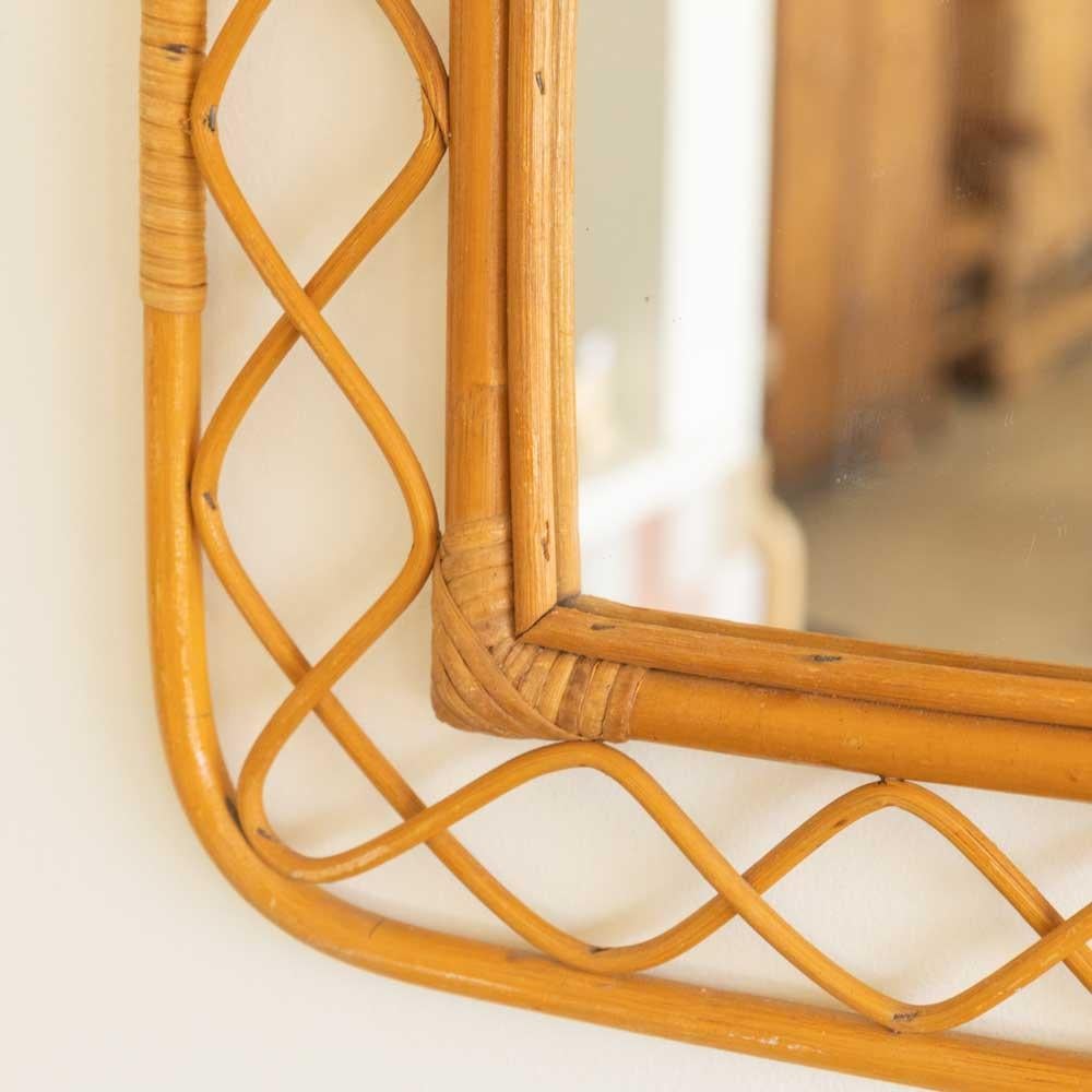 Miroir en rotin italien des années 1960 en vente 4
