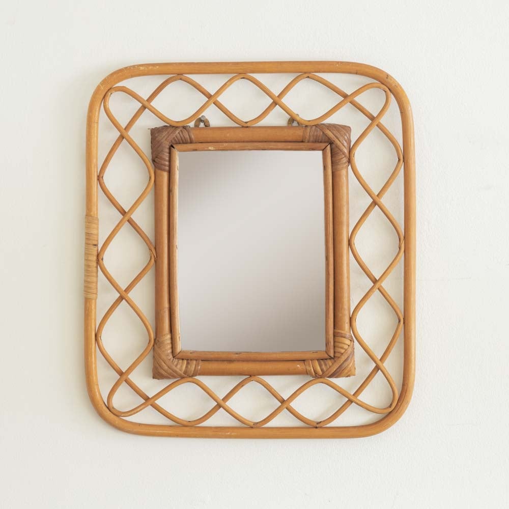 Specchio in rattan italiano del 1960