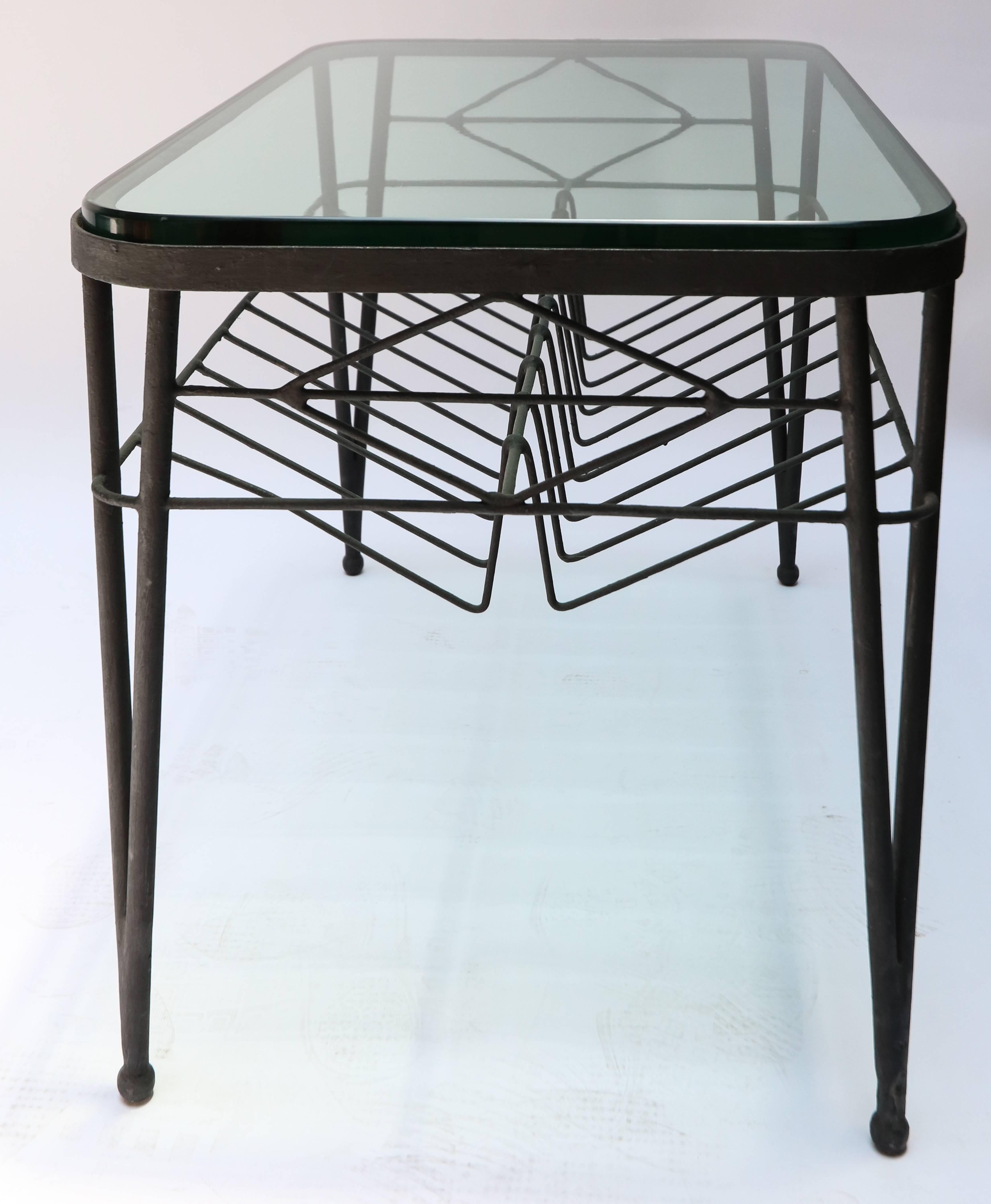 1960s Italian Rectangular Black Metal Side Table with Glass Top For Sale 1