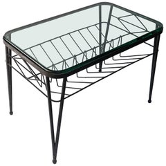 1960s Italian Rectangular Metal Side Table with Glass Top