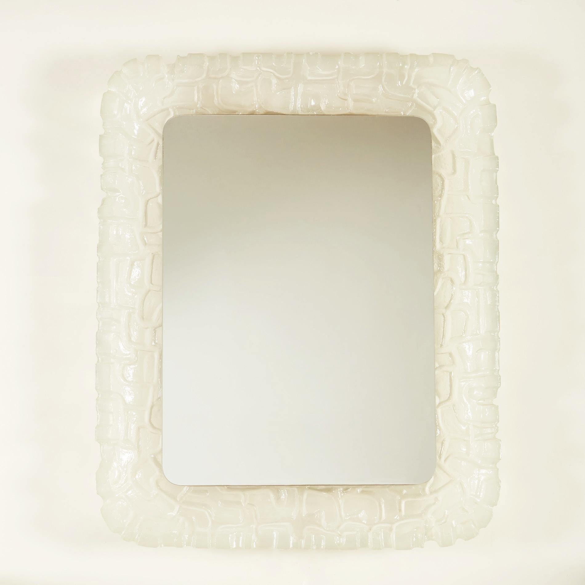 1960s Italian rectangular scultpured ice frosted Resin Back-Lit Mirror For Sale 1
