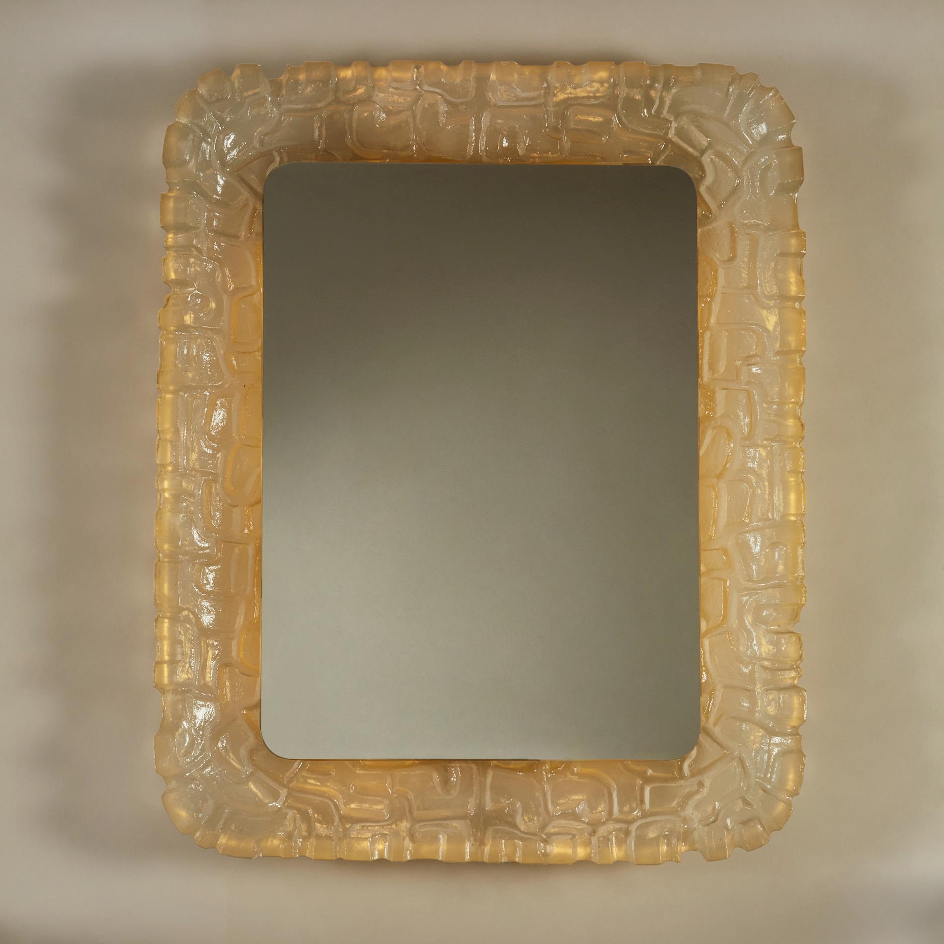 1960s Italian rectangular scultpured ice frosted Resin Back-Lit Mirror For Sale 2