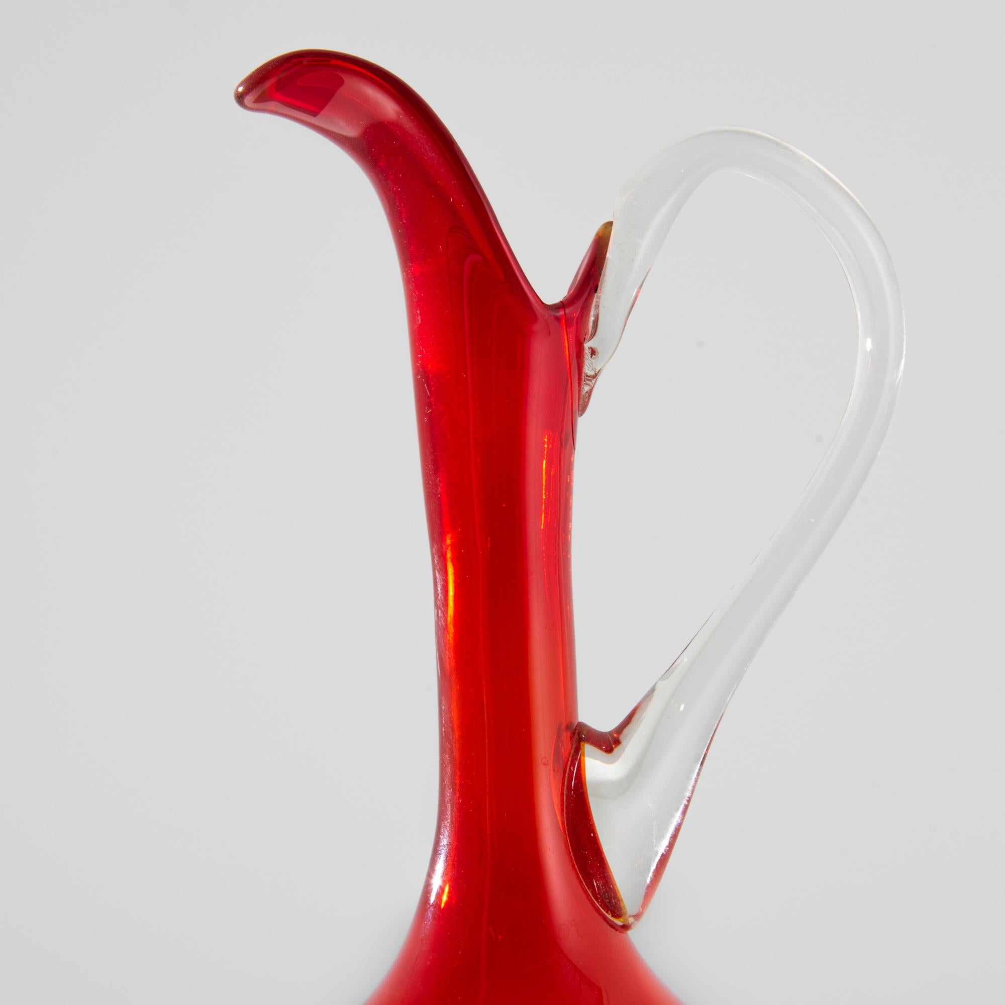 1960s Italian Red Glass Jug For Sale 1