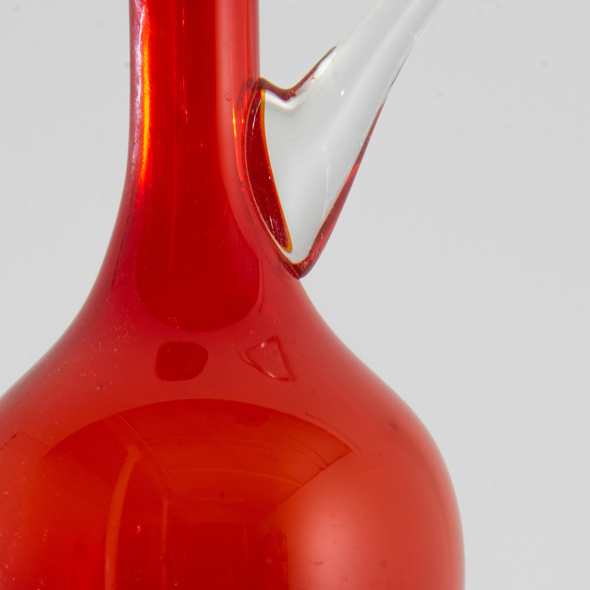 1960s Italian Red Glass Jug For Sale 2