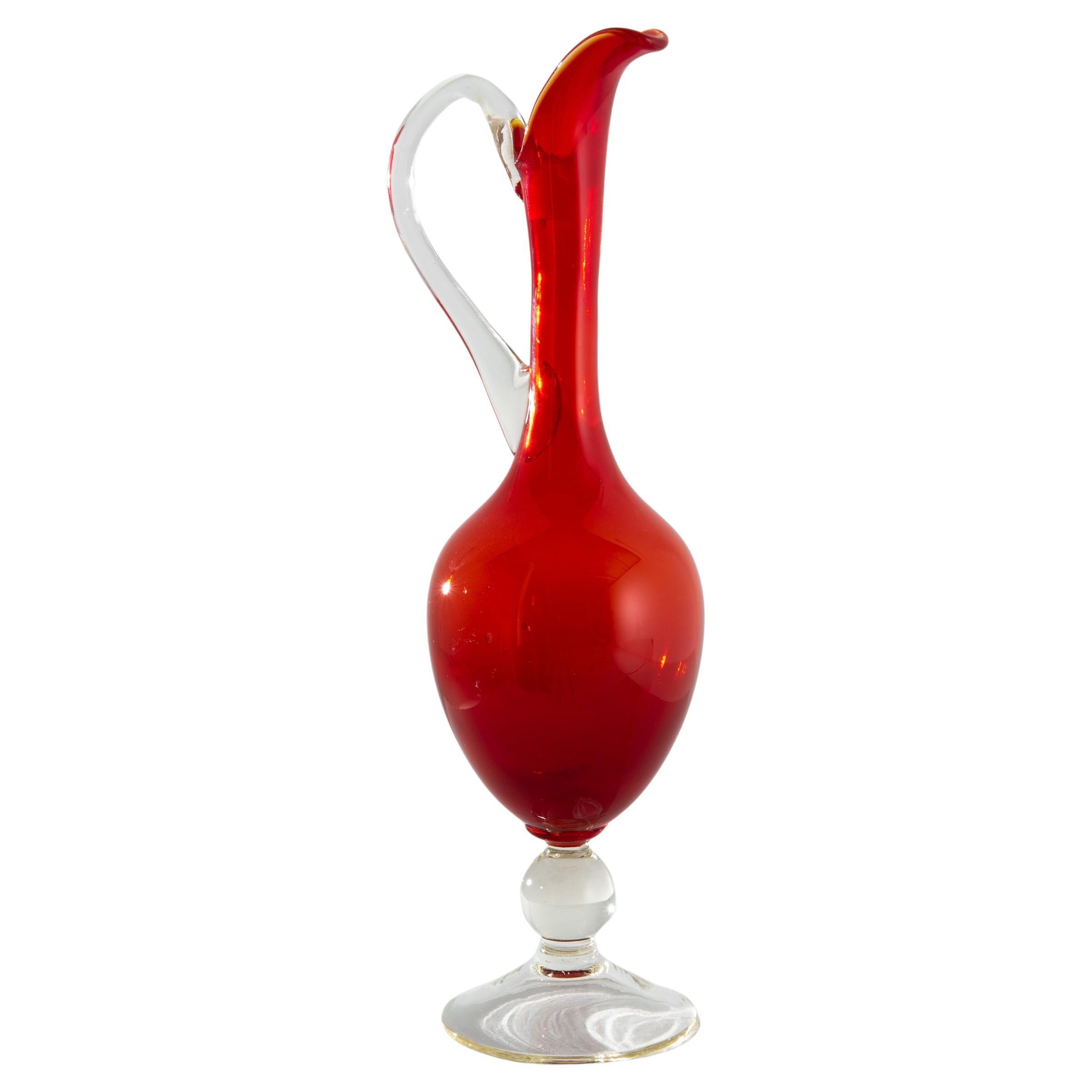 1960s Italian Red Glass Jug For Sale