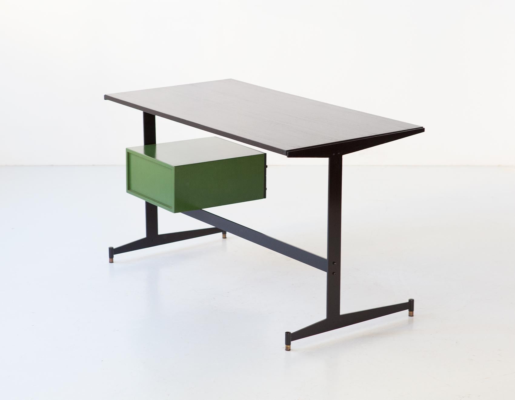 Iron 1960s Italian Restyled Desk Table with Carlo Ratti Chair For Sale
