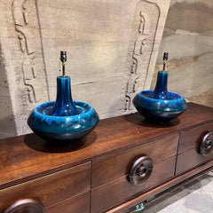 1960s Italian Rimini Blue Ceramic Table Lamps Style Aldo Londi Bitossi