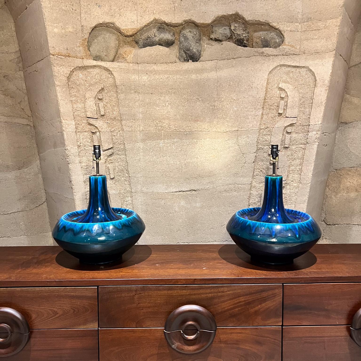 Lampes de table italiennes Rimini en céramique bleue des années 1960, style Aldo Londi Bitossi en vente 1