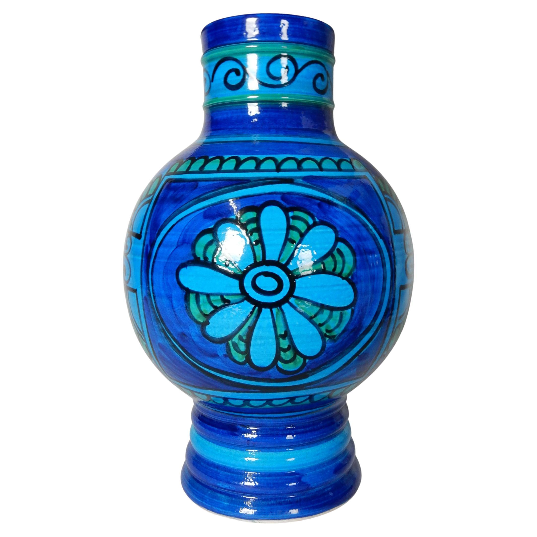 Pottery 1960's Italian Rimini Blue Floral Glaze Table Lamps