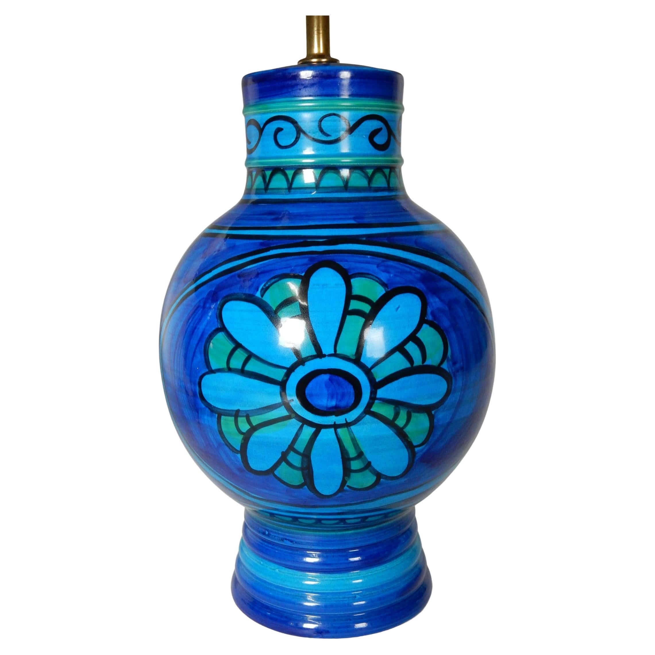 1960's Italian Rimini Blue Floral Glaze Table Lamps 1