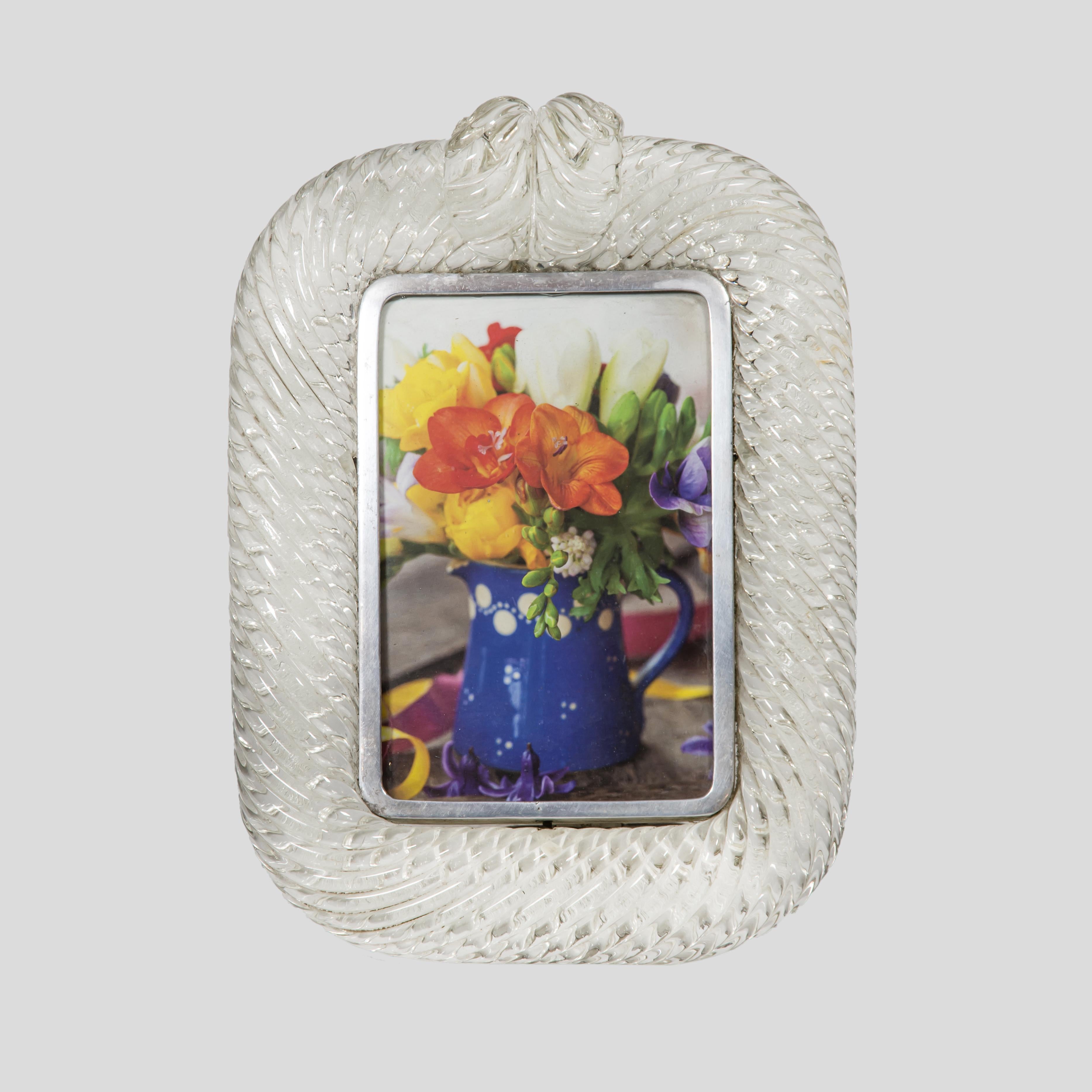 Marco de cristal soplado transparente Ritorto italiano de los años 60 de Barovier y Toso Murano mediados del siglo XX en venta