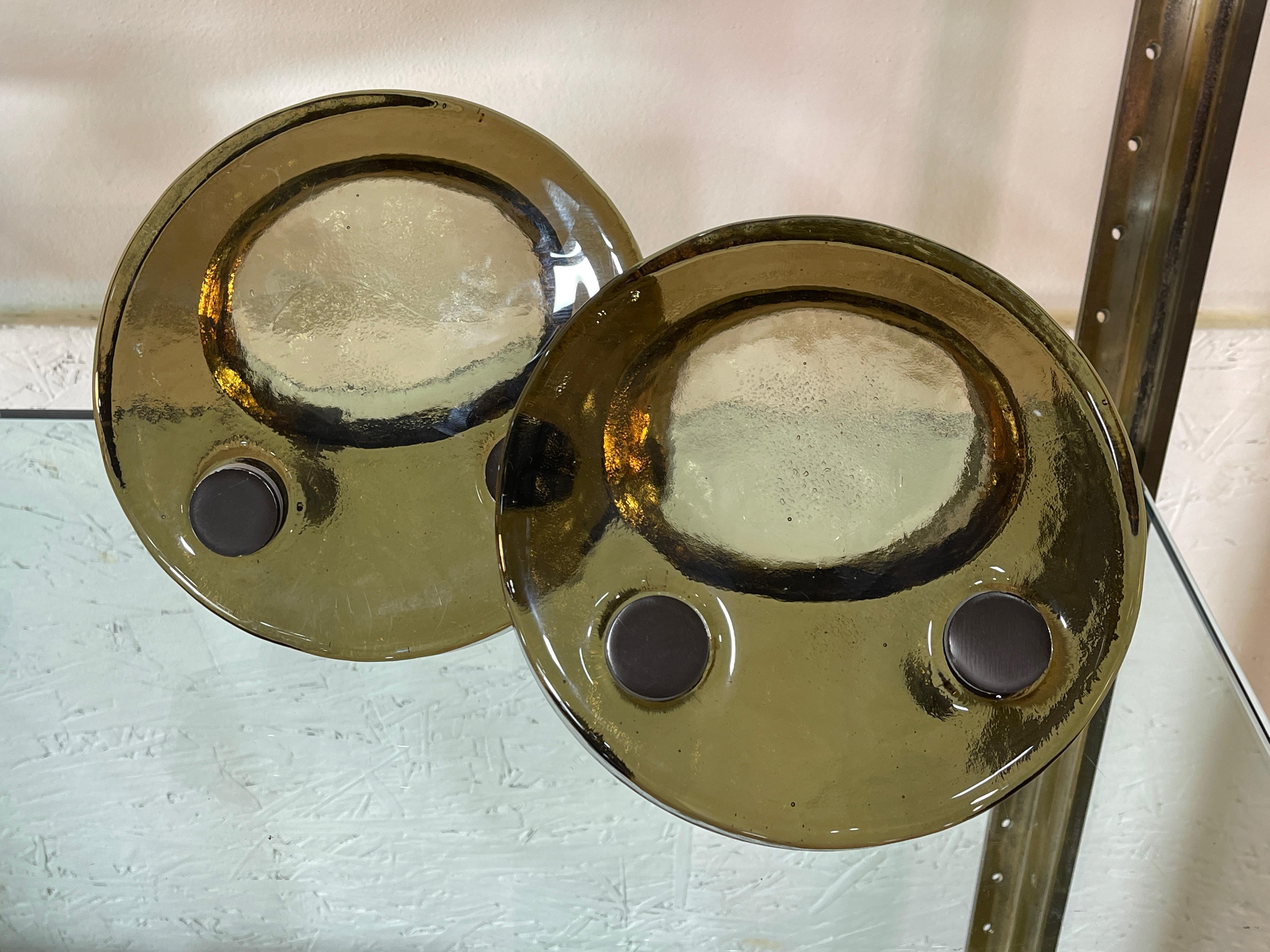 1960's Italian Round Smoked Glass Double Door Pull 3