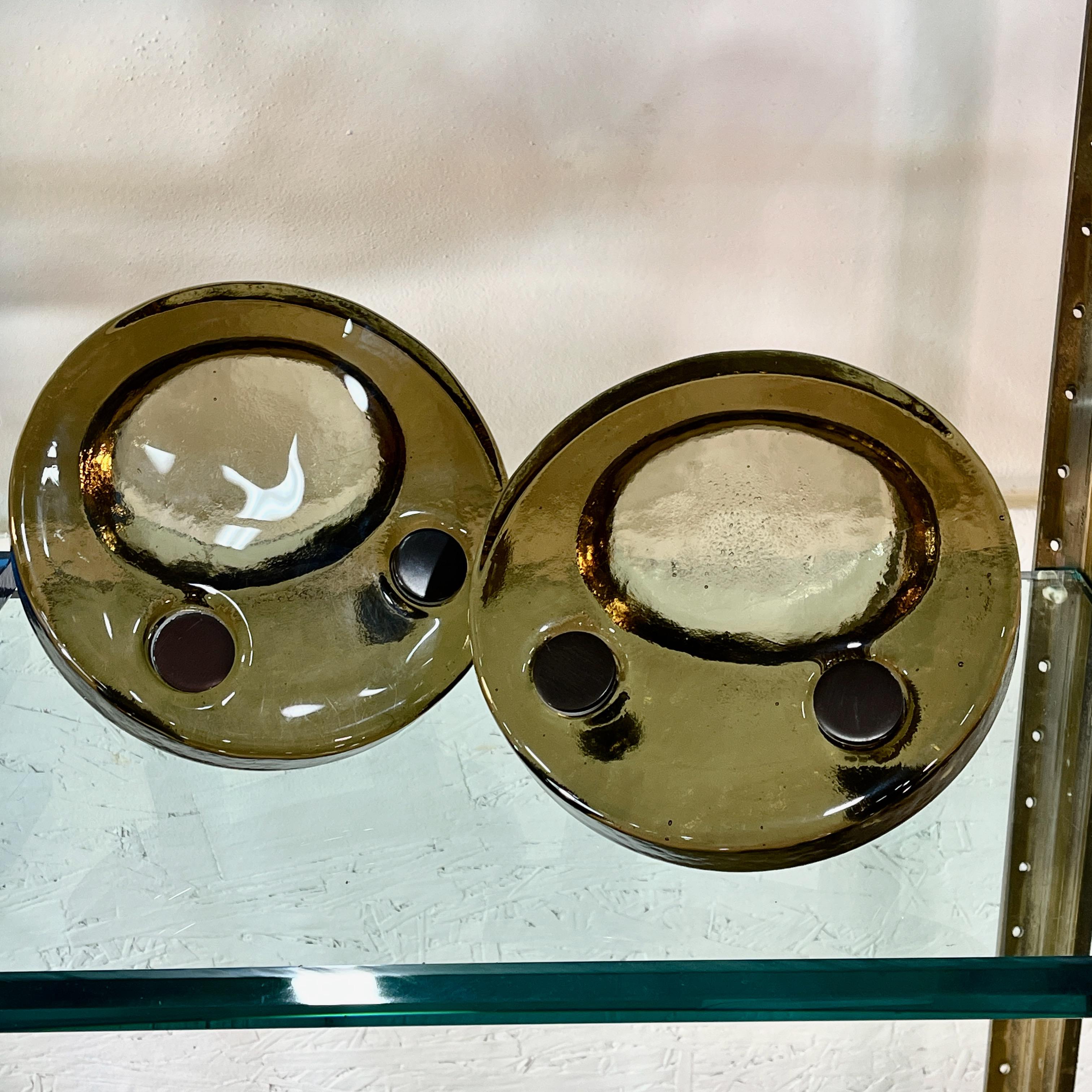 1960's Italian Round Smoked Glass Double Door Pull 4
