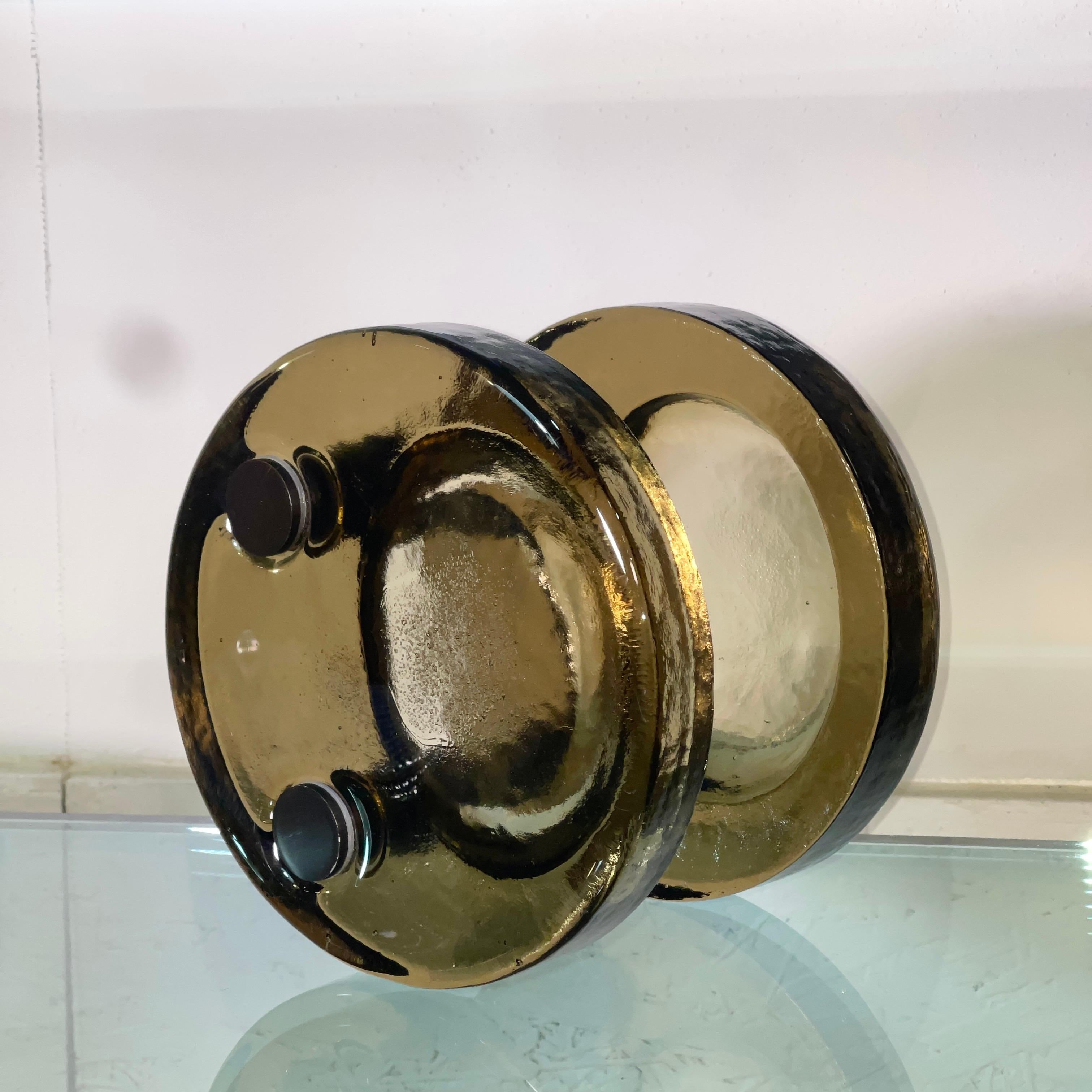 1960's Italian Round Smoked Glass Double Door Pull 7