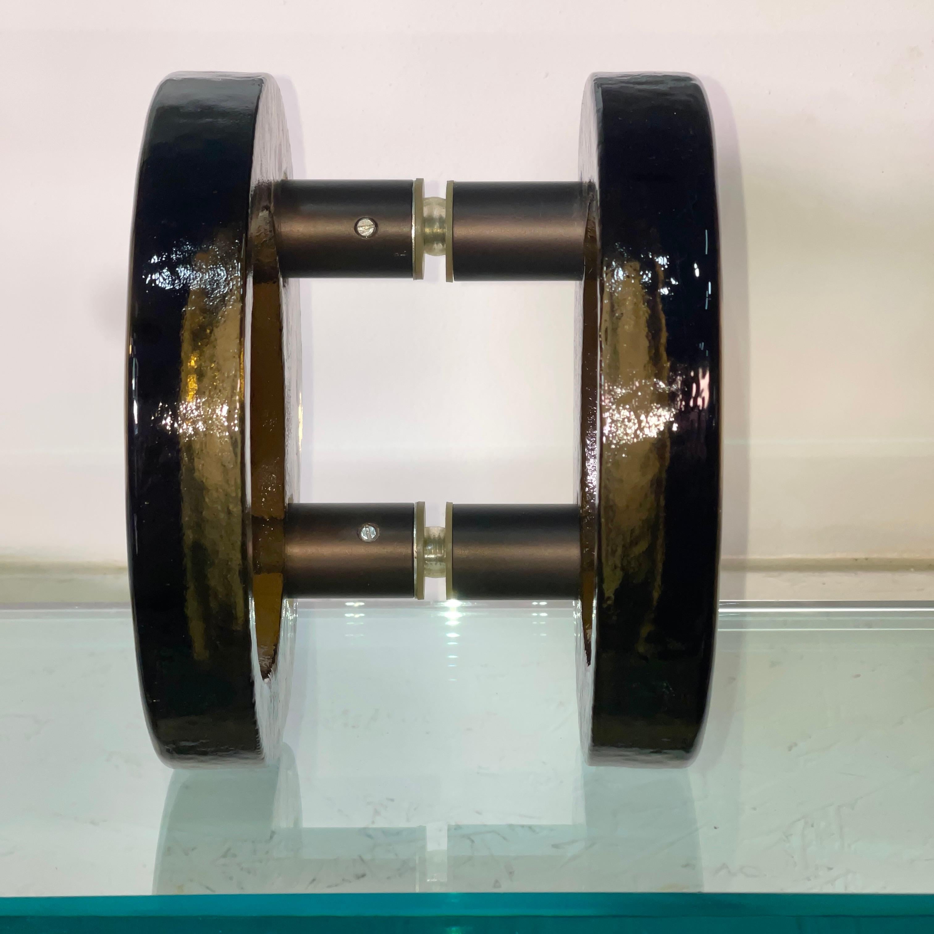 1960's Italian Round Smoked Glass Double Door Pull 8