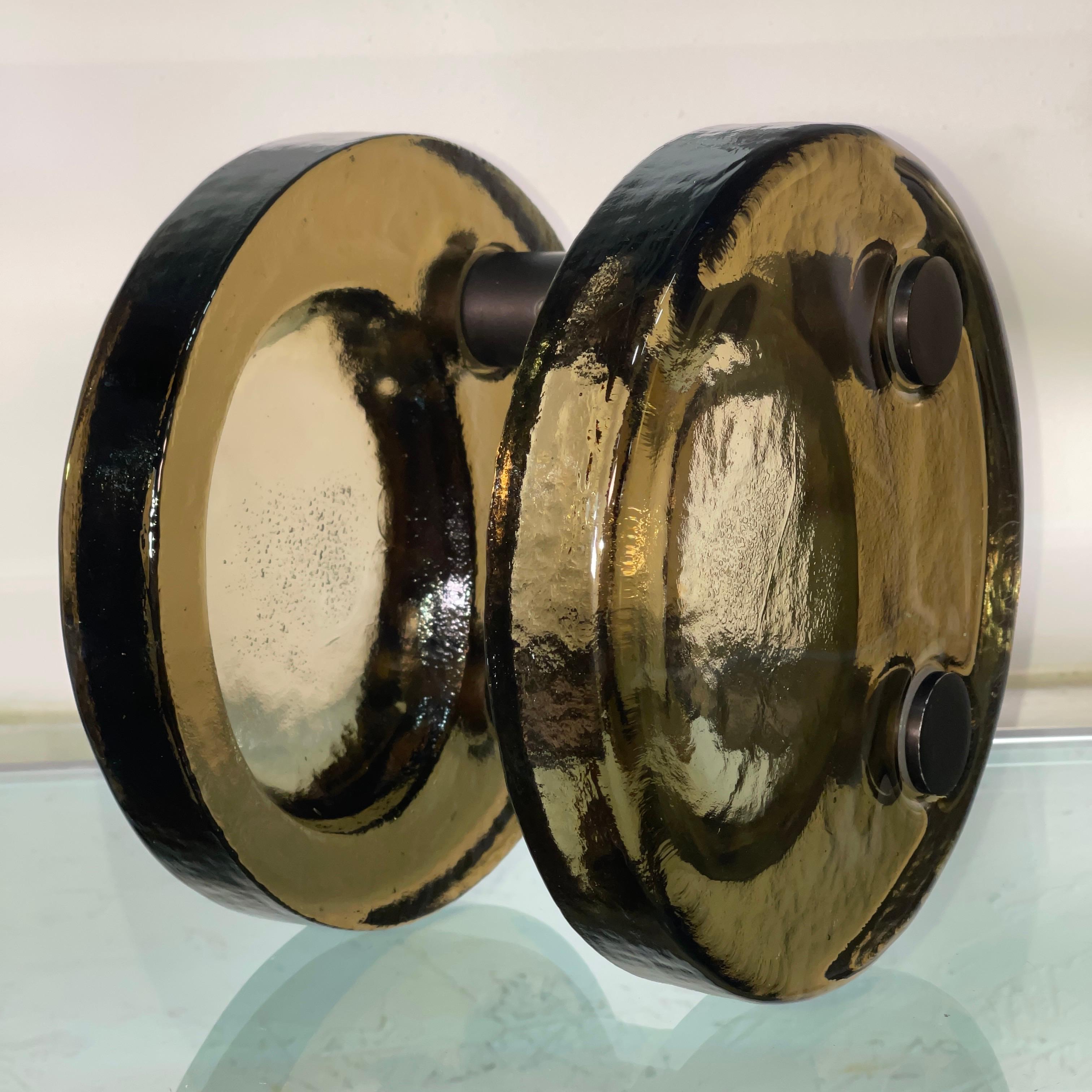 1960's Italian Round Smoked Glass Double Door Pull 9