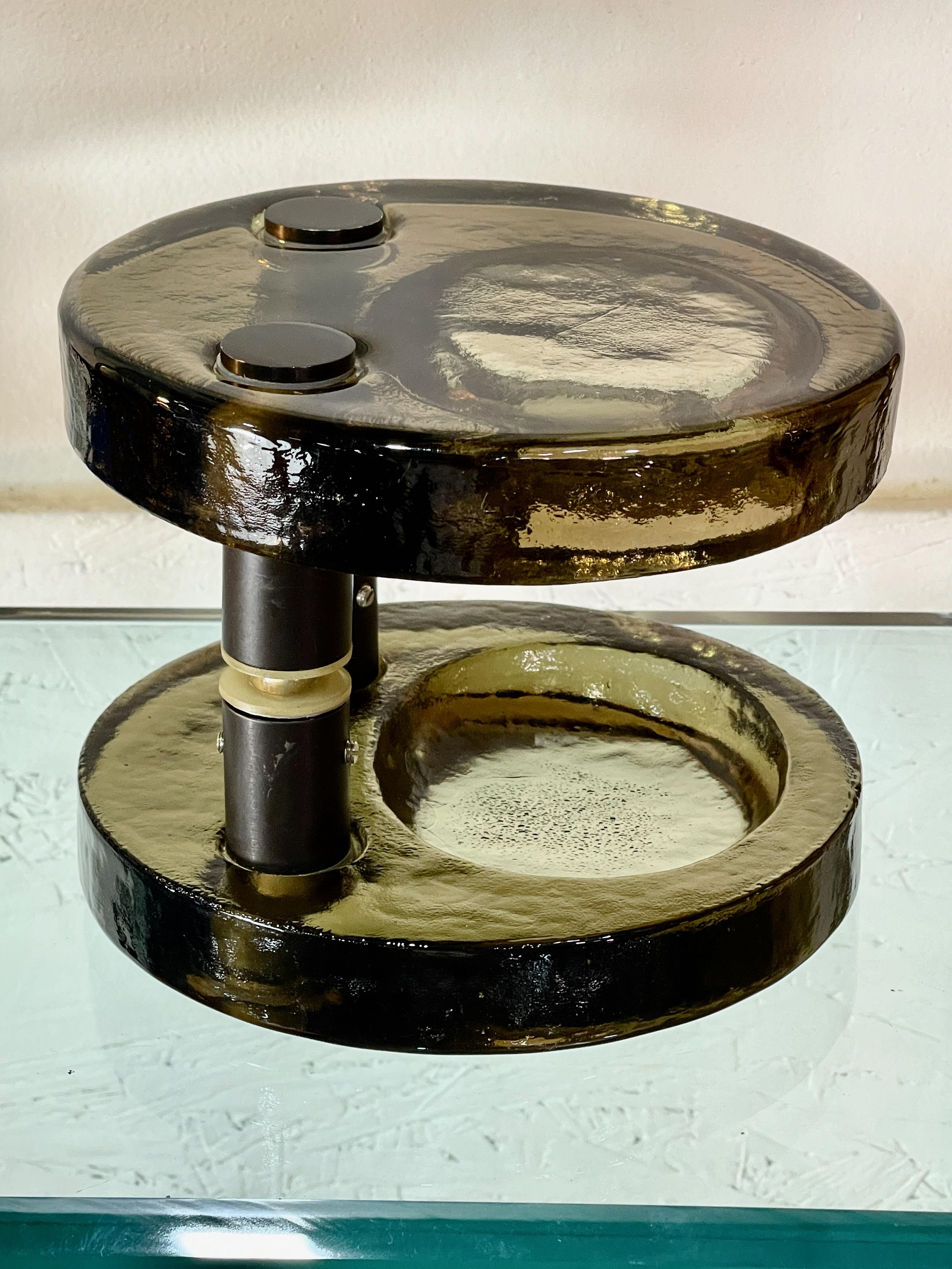 Mid-Century Modern 1960's Italian Round Smoked Glass Double Door Pull