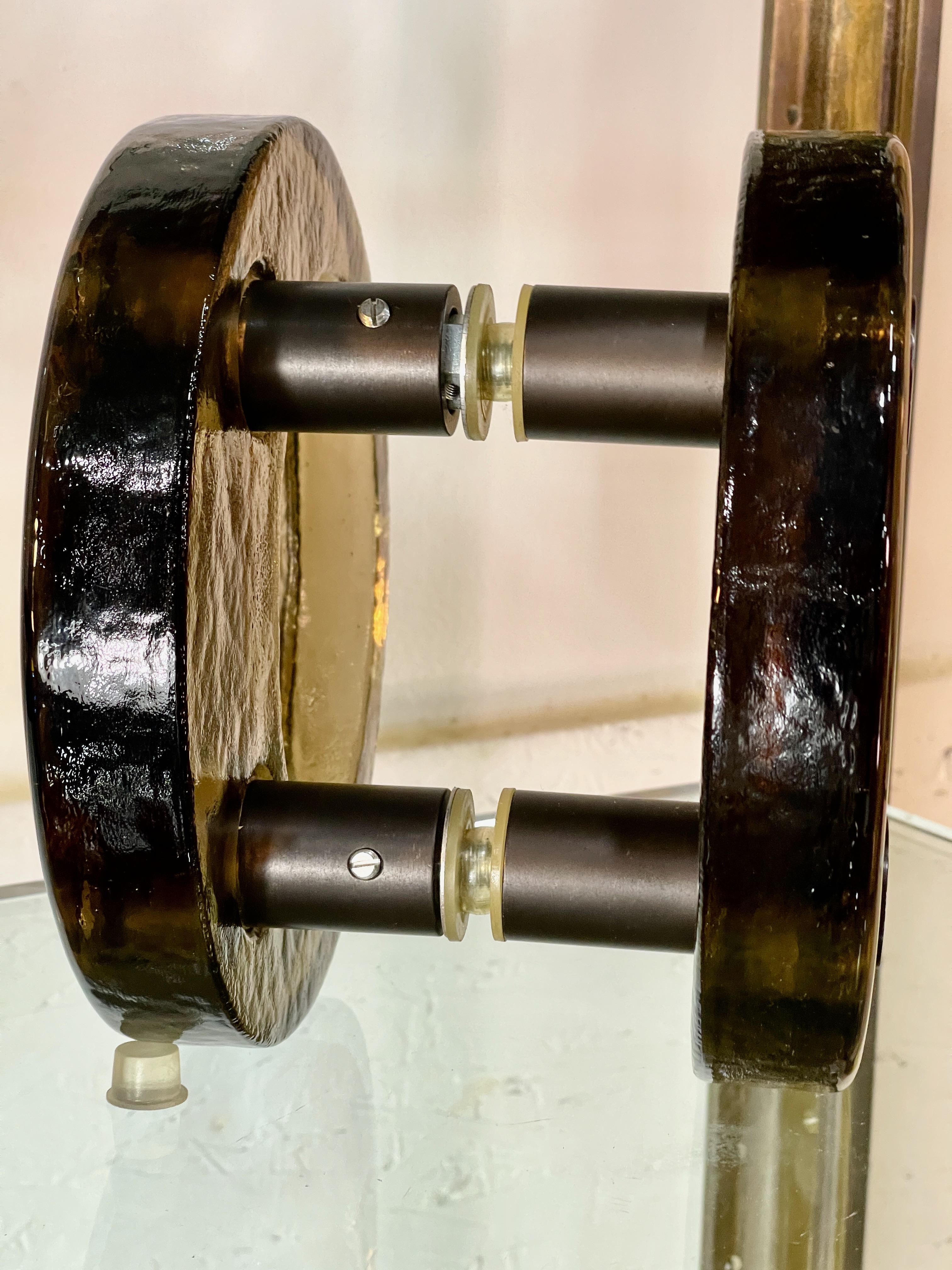 French 1960's Italian Round Smoked Glass Double Door Pull