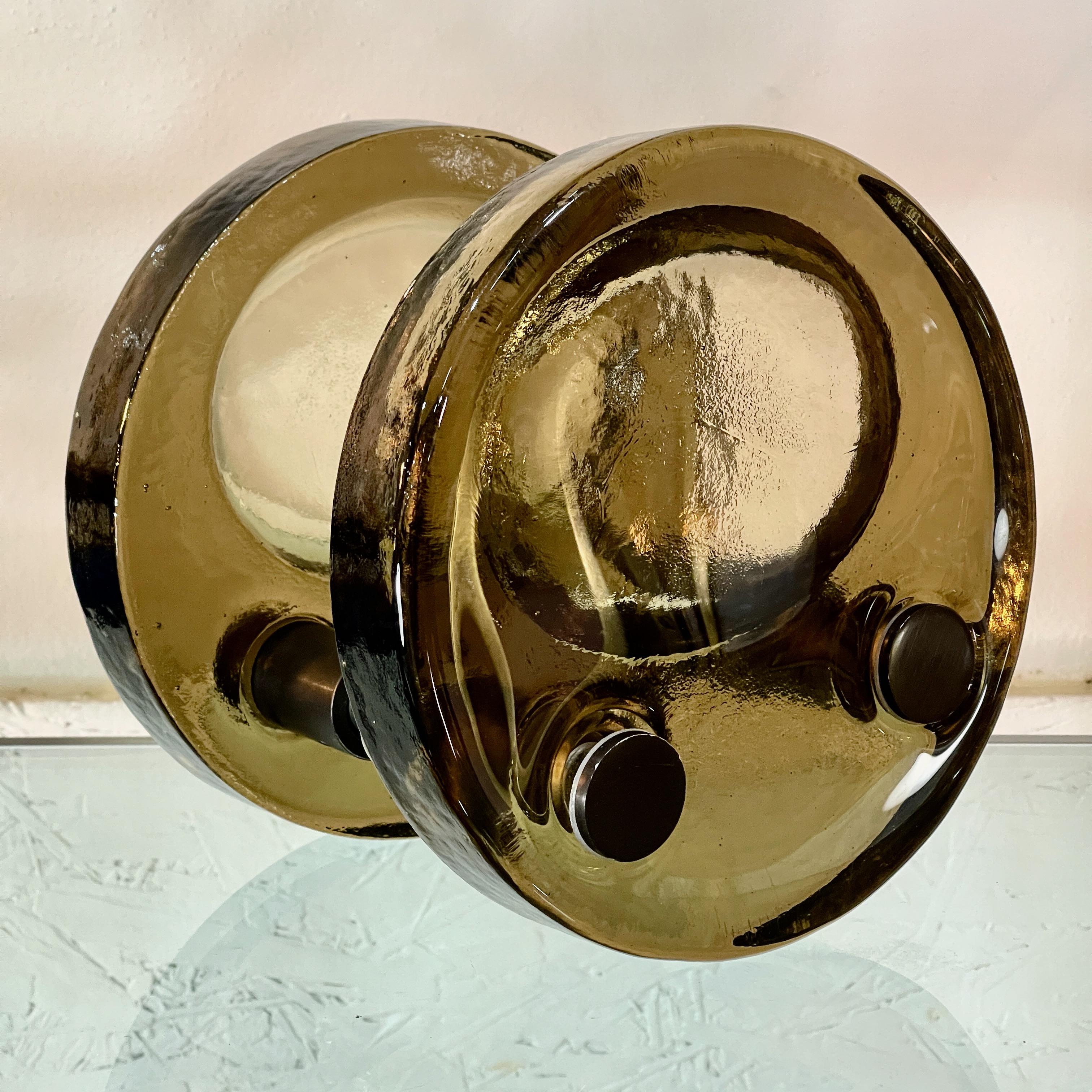 1960's Italian Round Smoked Glass Double Door Pull In Good Condition In Hanover, MA